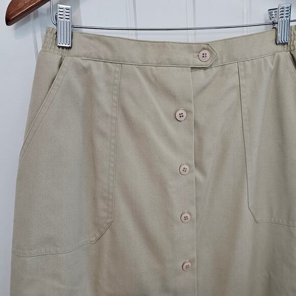 Vintage 80s Koret Skirt Womens Size 10 Tan Midi Preppy Coquette Button Down - Picture 3 of 10